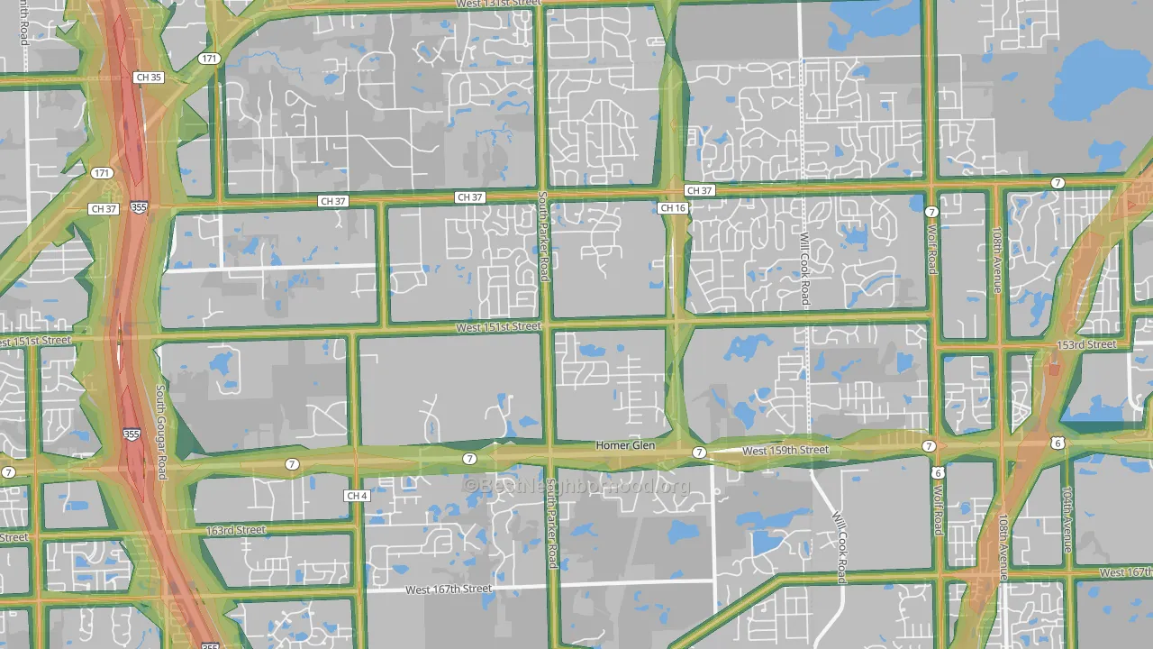 Homer Glen, IL Map of Noise Levels in Homer Glen