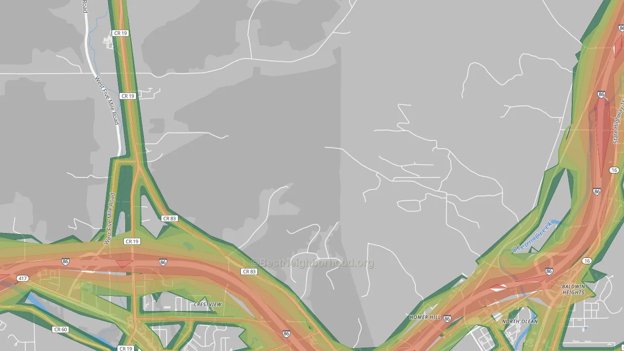 Homer Hill, NY Map of Noise Levels in Homer Hill
