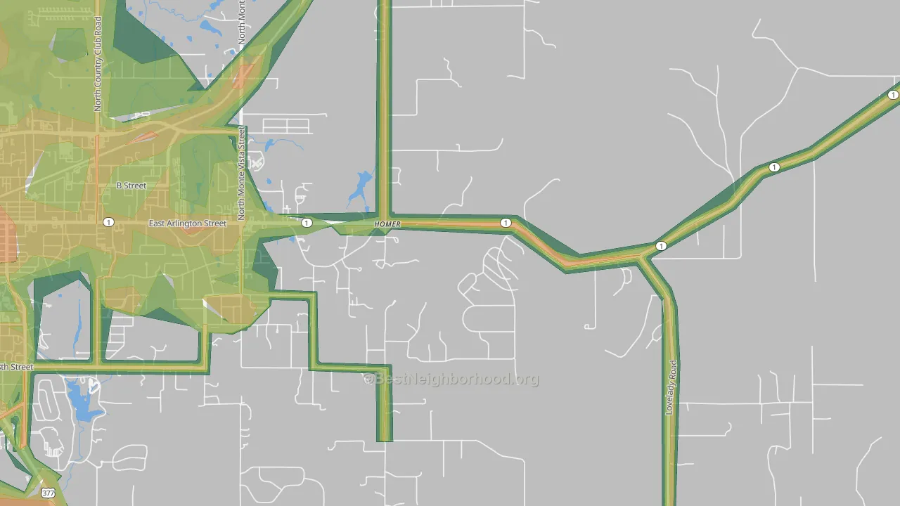 Homer, OK Map of Noise Levels in Homer