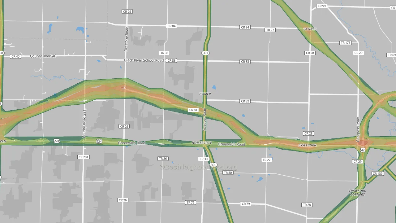 Homerville, OH Map of Noise Levels in Homerville