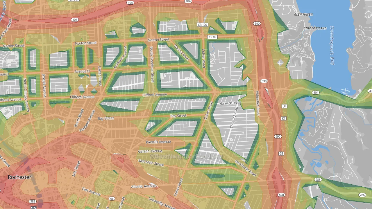 Homestead Heights, Rochester, NY Map of Noise Levels in Homestead Heights