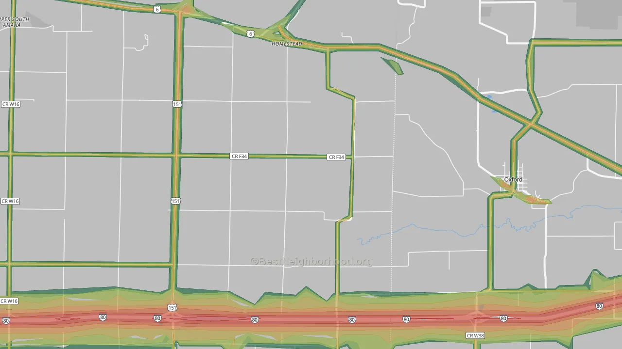 Homestead, IA Map of Noise Levels in Homestead