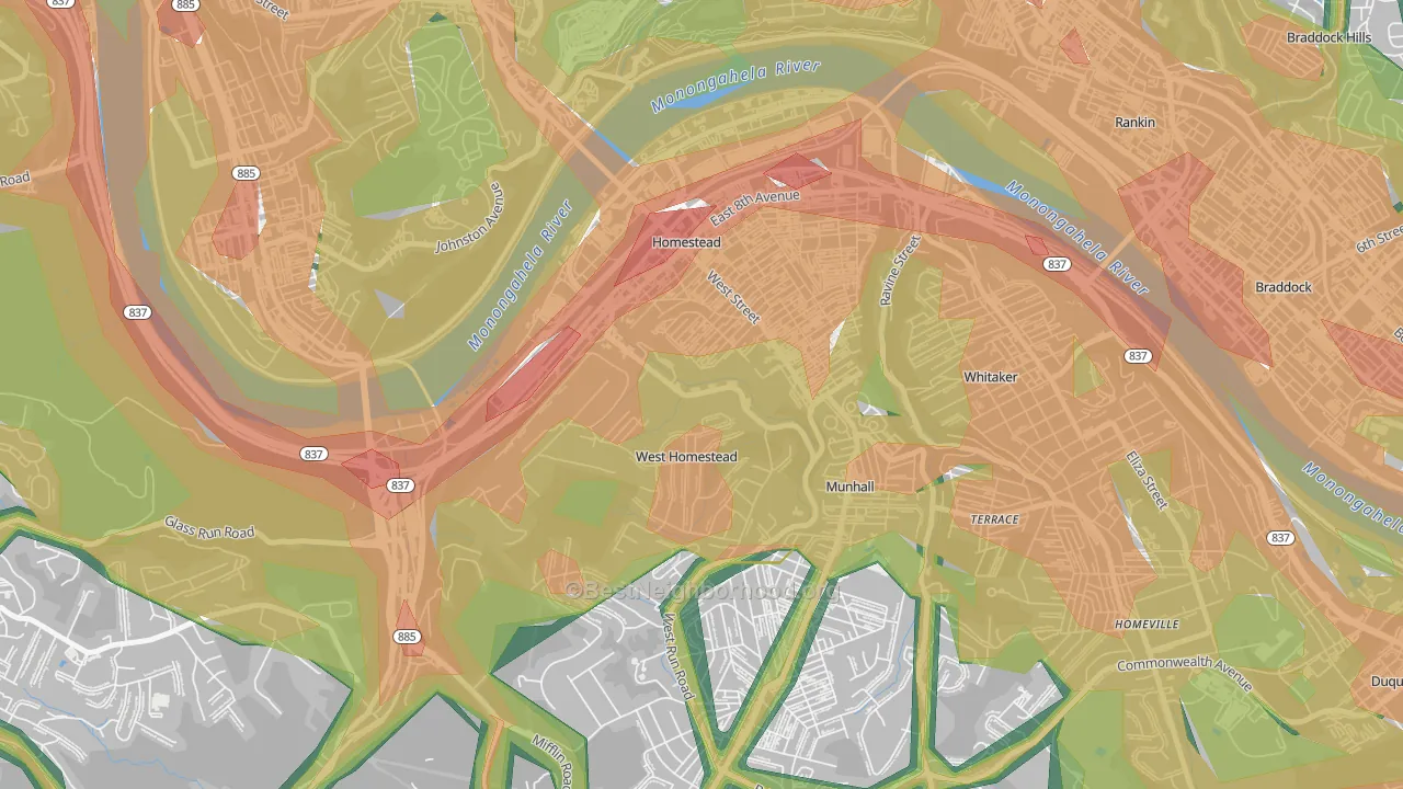 Homestead, PA Map of Noise Levels in Homestead