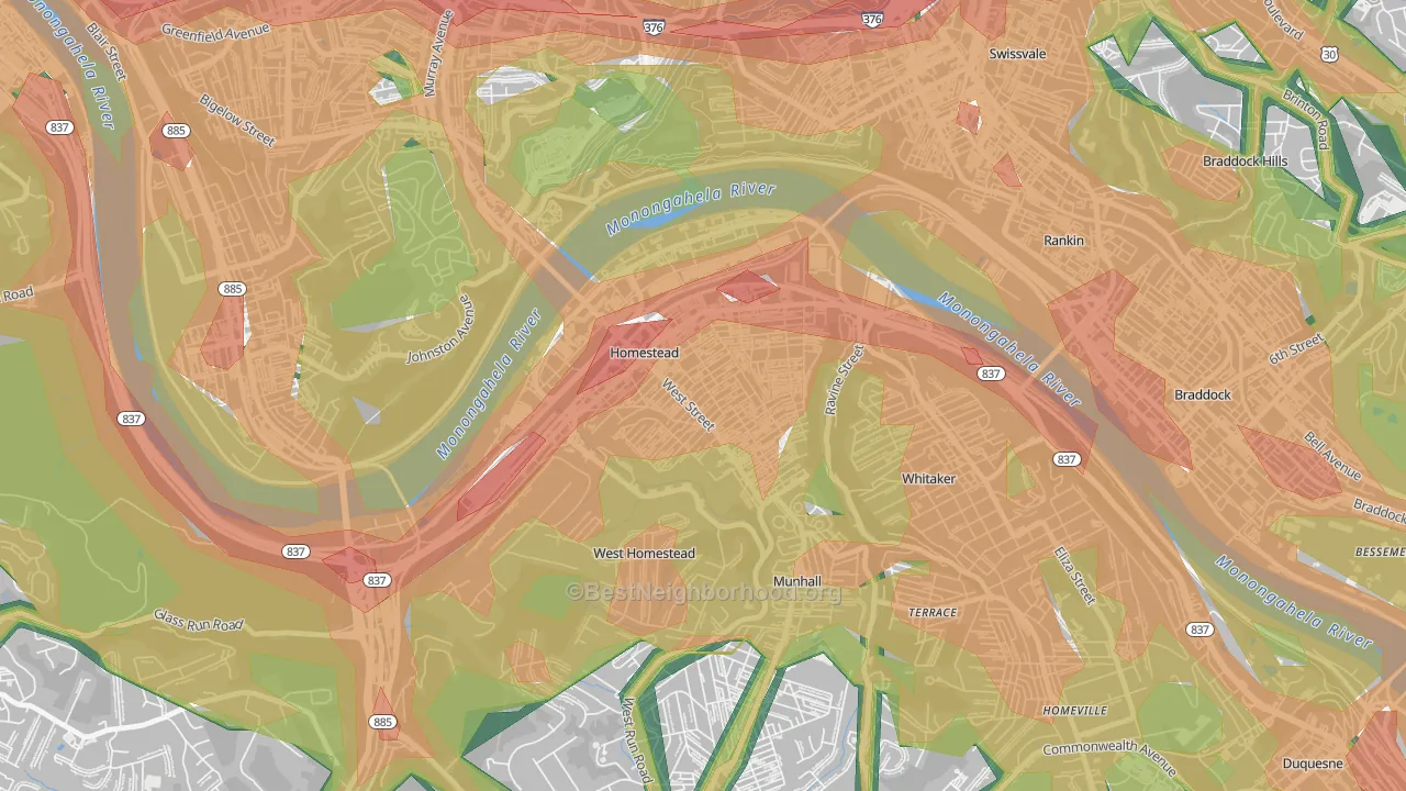 Homestead Park, Homestead, PA Map of Noise Levels in Homestead Park