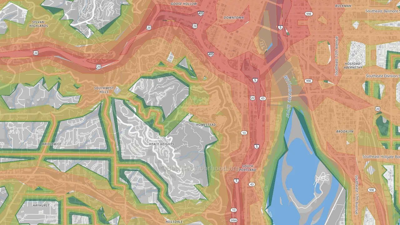 Homestead, Portland, OR Map of Noise Levels in Homestead
