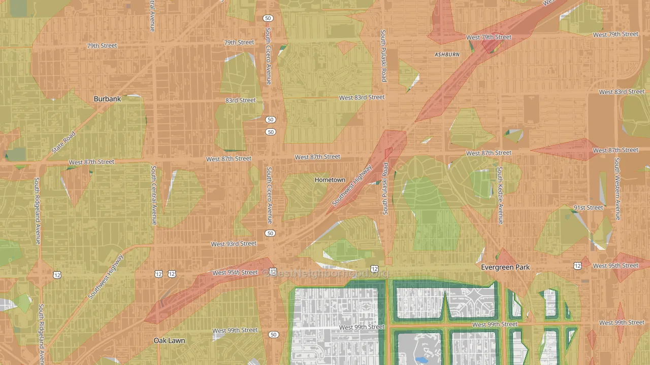 Hometown, IL Map of Noise Levels in Hometown
