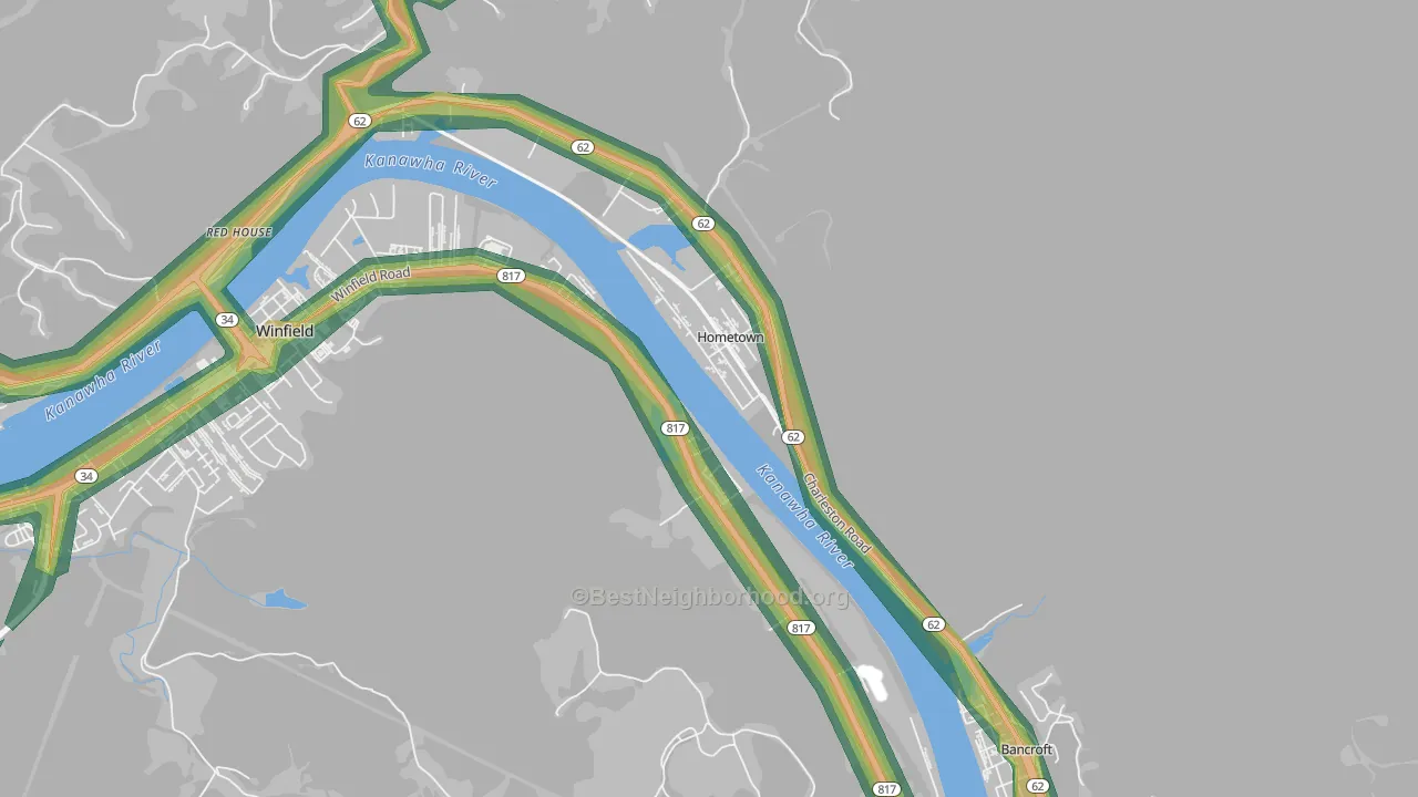 Hometown, WV Map of Noise Levels in Hometown