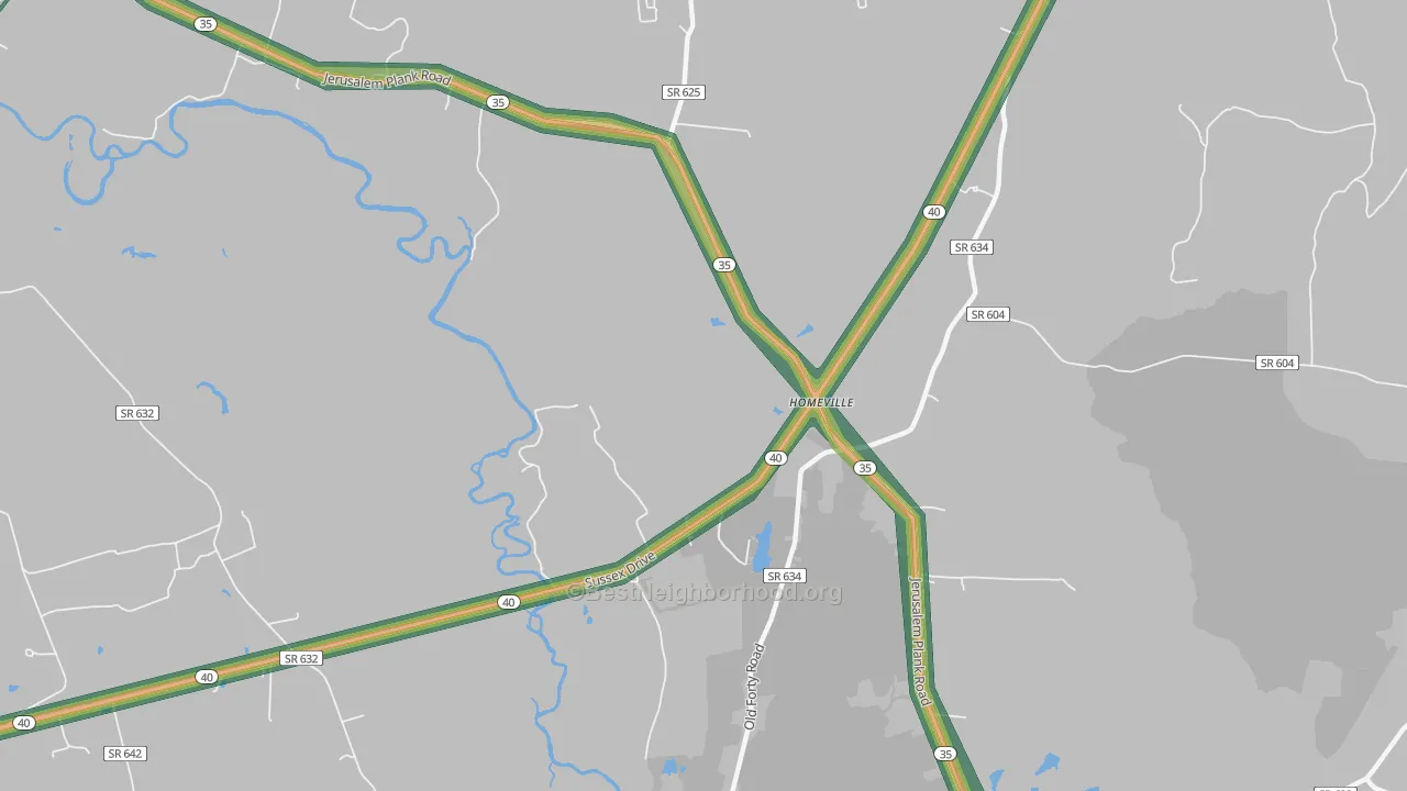 Homeville, VA Map of Noise Levels in Homeville