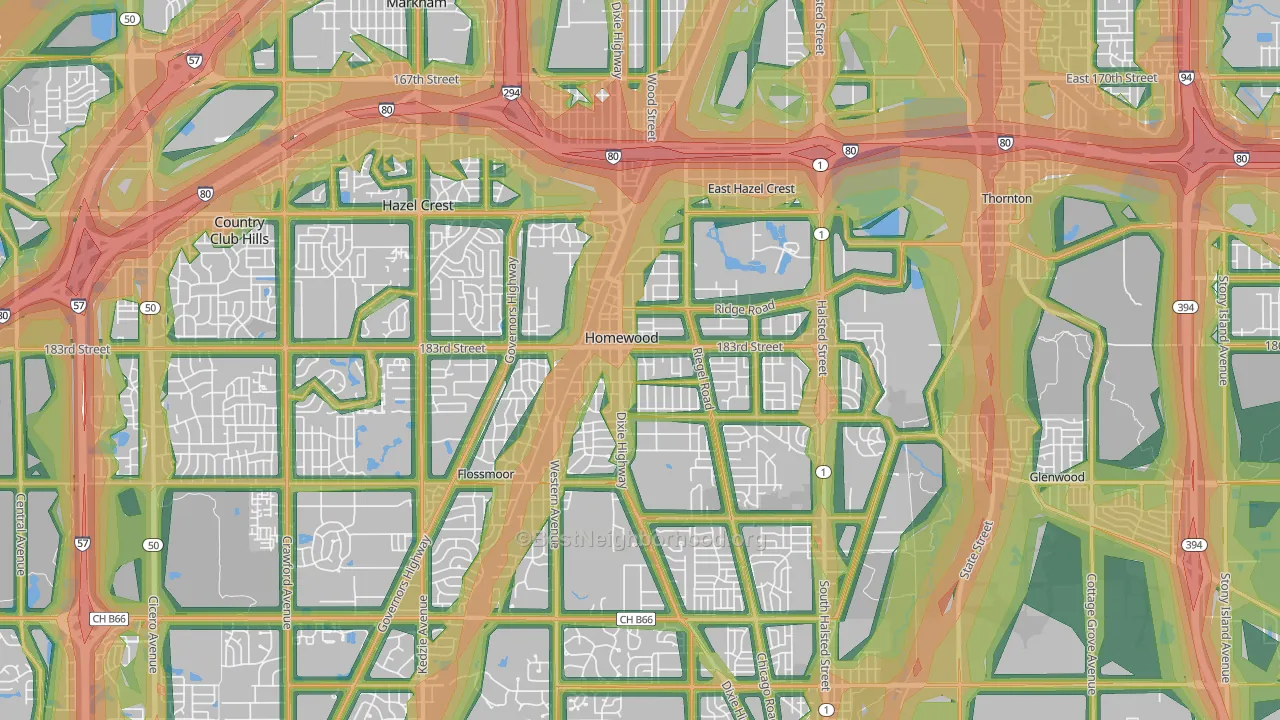 Homewood, IL Map of Noise Levels in Homewood
