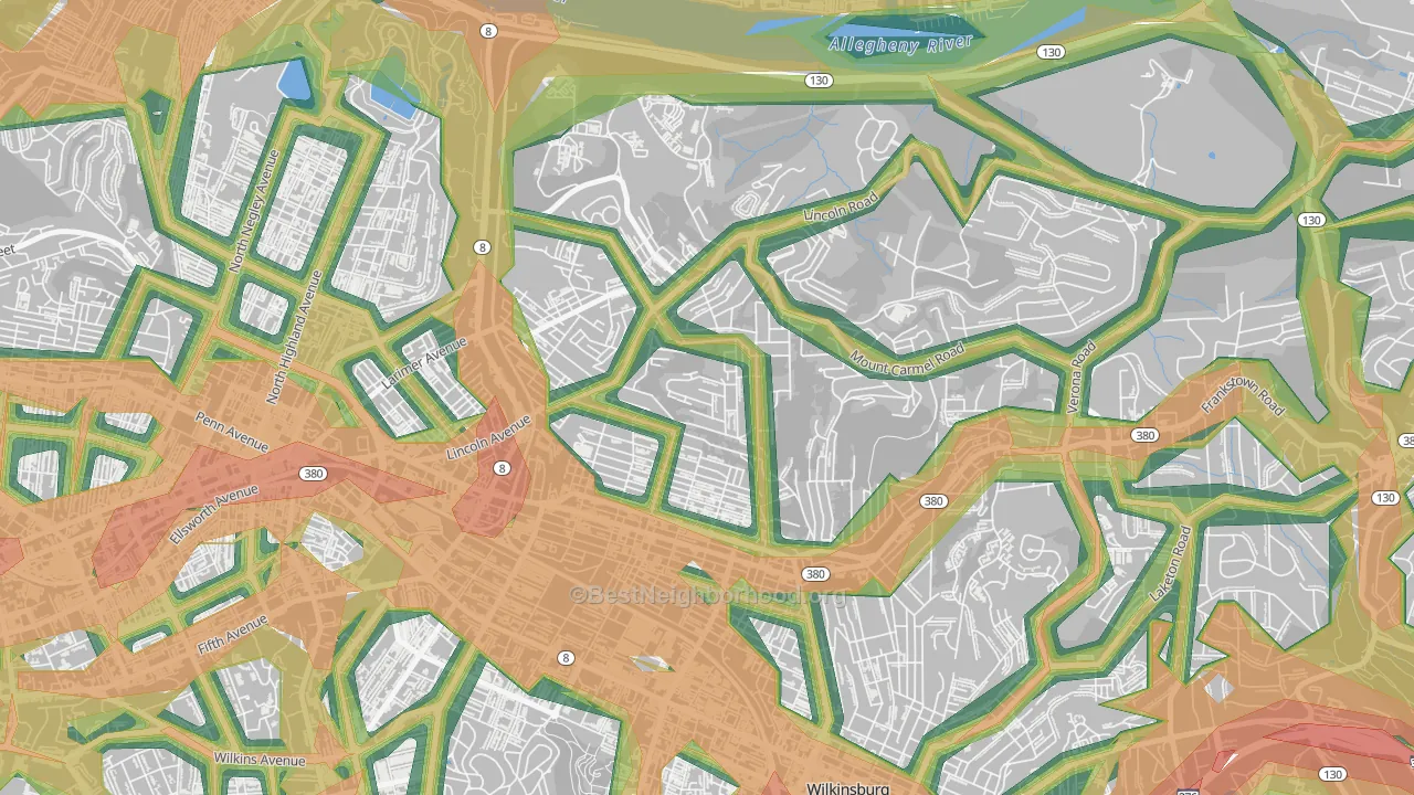 Homewood North, Pittsburgh, PA Map of Noise Levels in Homewood North
