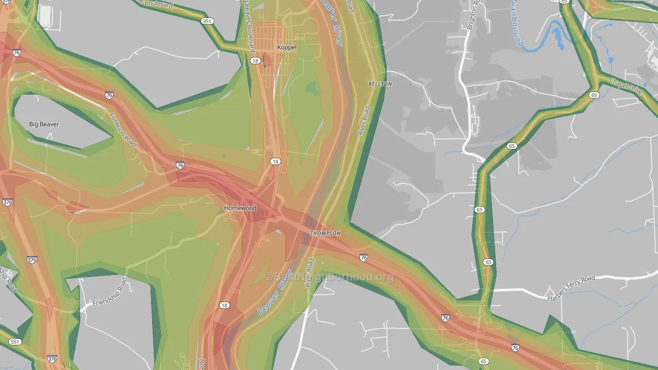 Homewood, PA Map of Noise Levels in Homewood