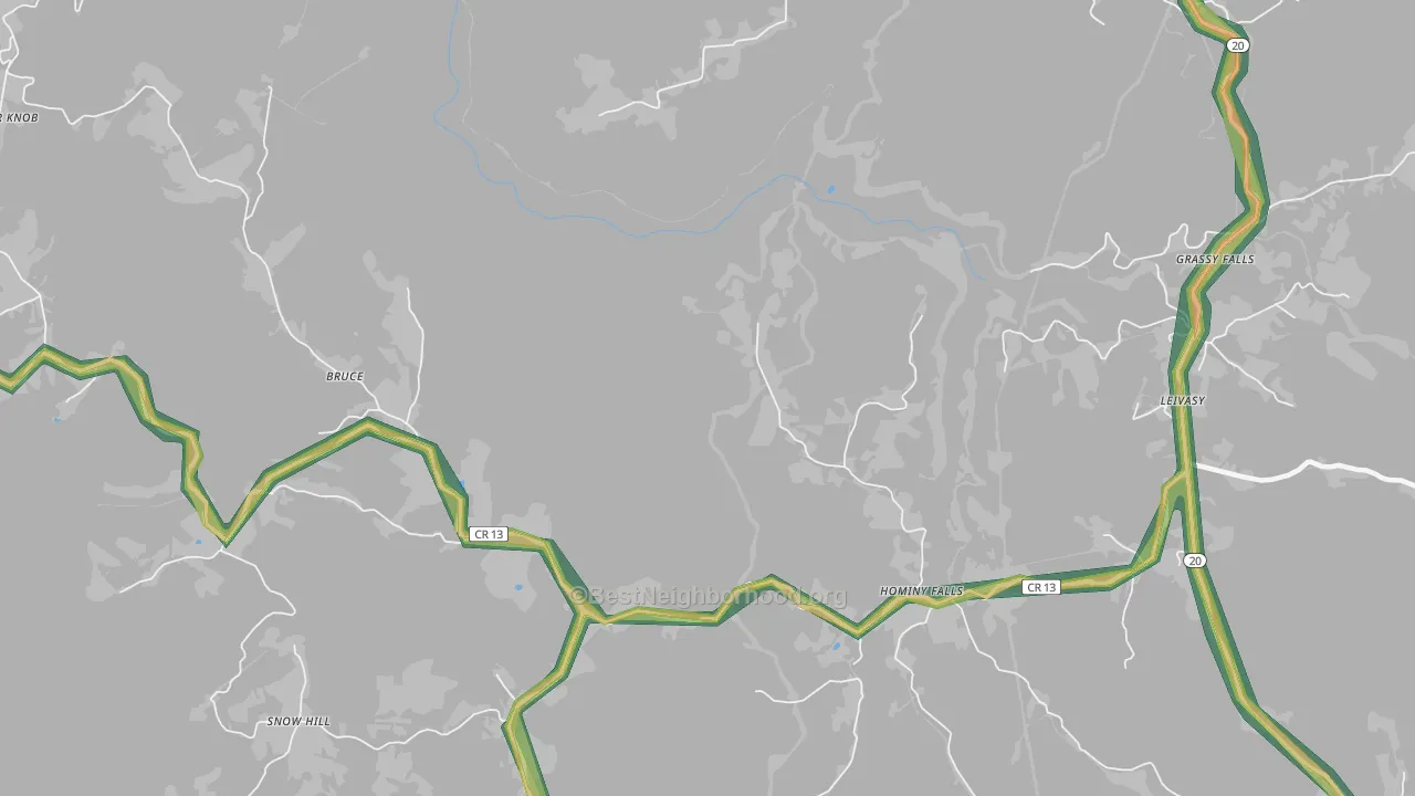 Hominy Falls, WV Map of Noise Levels in Hominy Falls