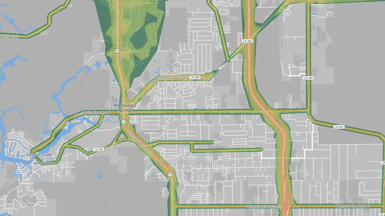 Homosassa Springs, FL Map of Noise Levels in Homosassa Springs