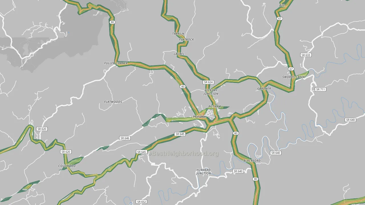 Honaker, VA Map of Noise Levels in Honaker