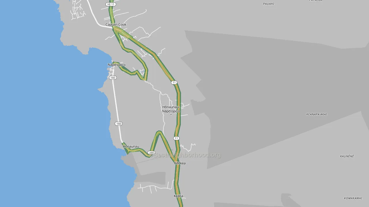 Honaunau-Napoopoo, HI Map of Noise Levels in Honaunau-Napoopoo