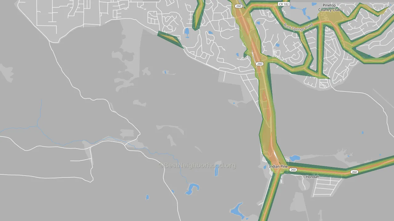 Hondah, AZ Map of Noise Levels in Hondah