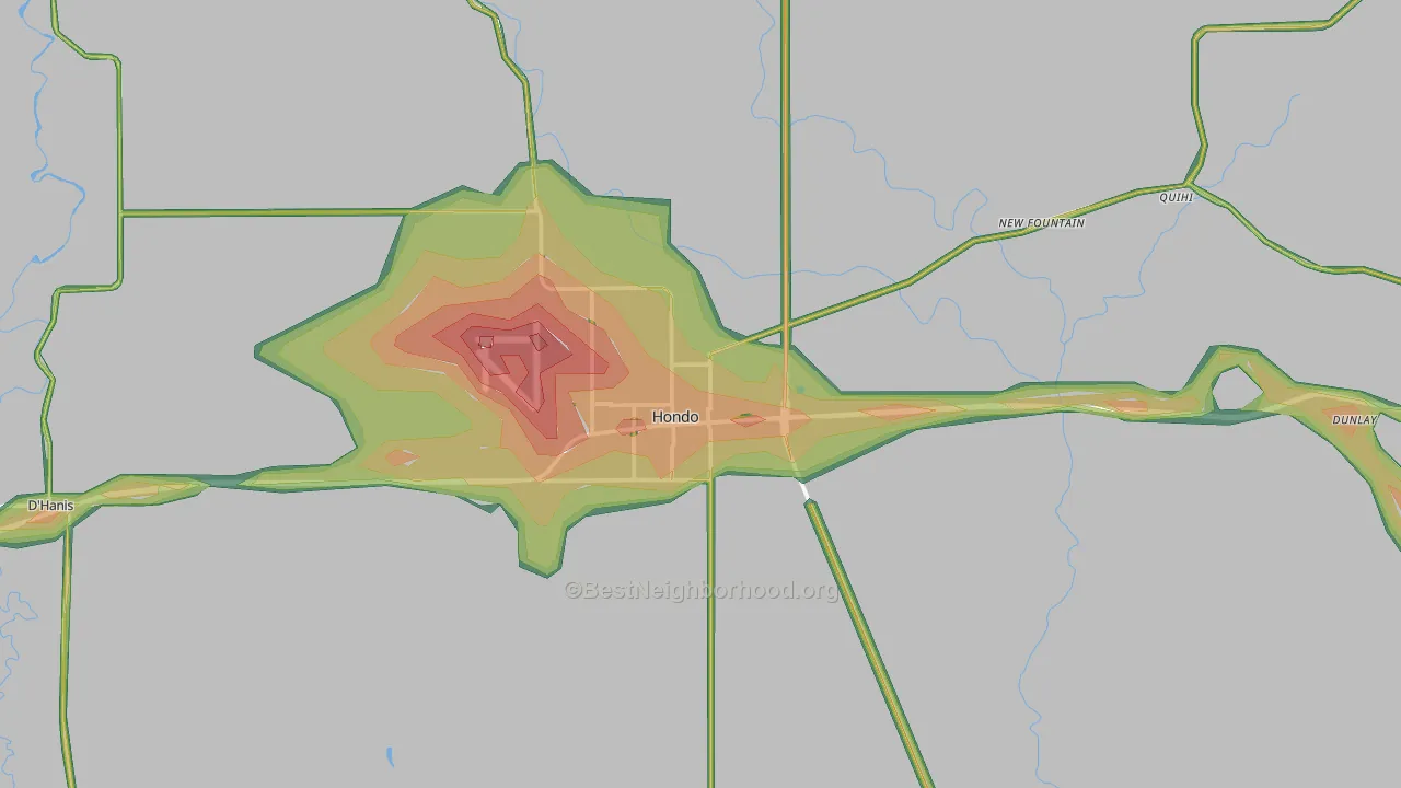 Hondo, TX Map of Noise Levels in Hondo