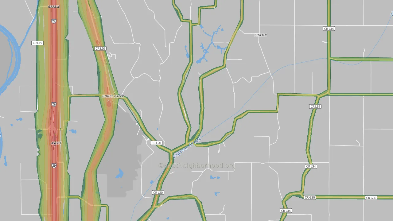 Honey Creek, IA Map of Noise Levels in Honey Creek