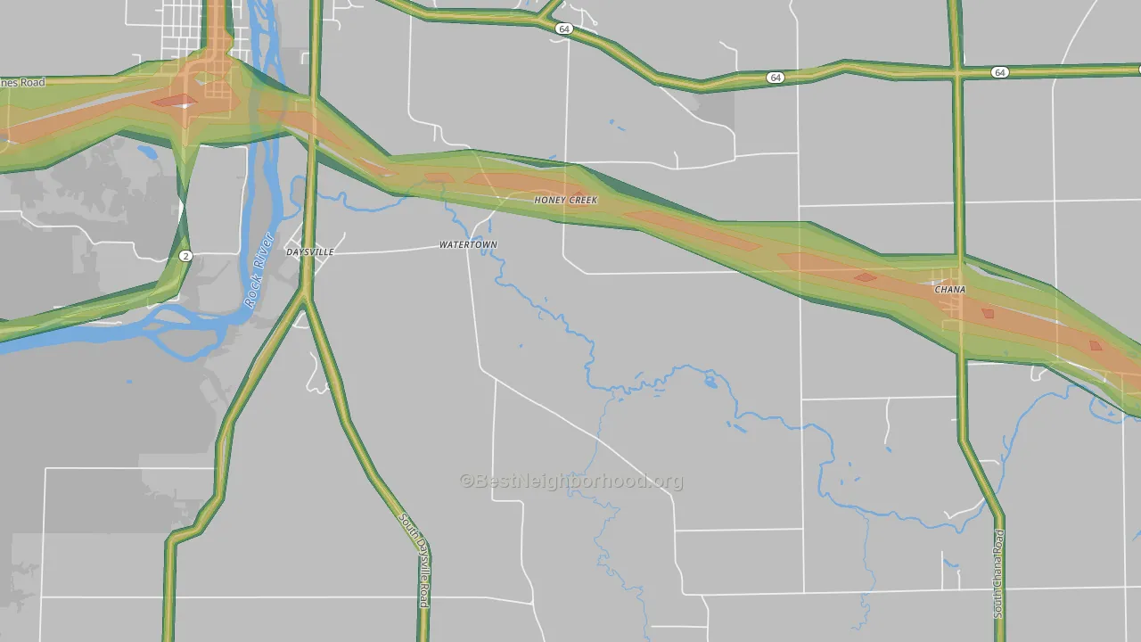 Honey Creek, IL Map of Noise Levels in Honey Creek