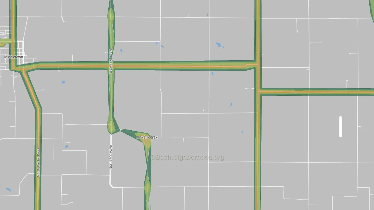 Honey Creek, IN Map of Noise Levels in Honey Creek