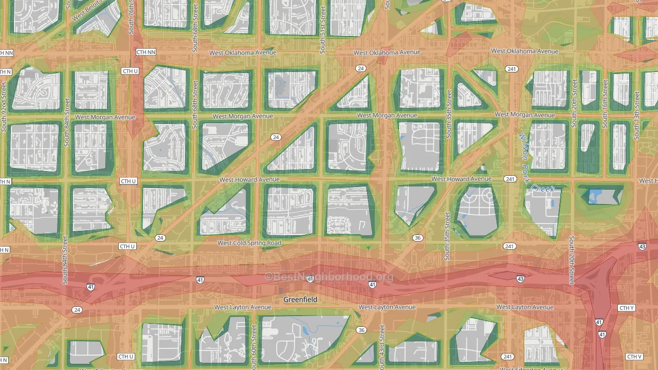 Honey Creek Manor, Milwaukee, WI Map of Noise Levels in Honey Creek Manor