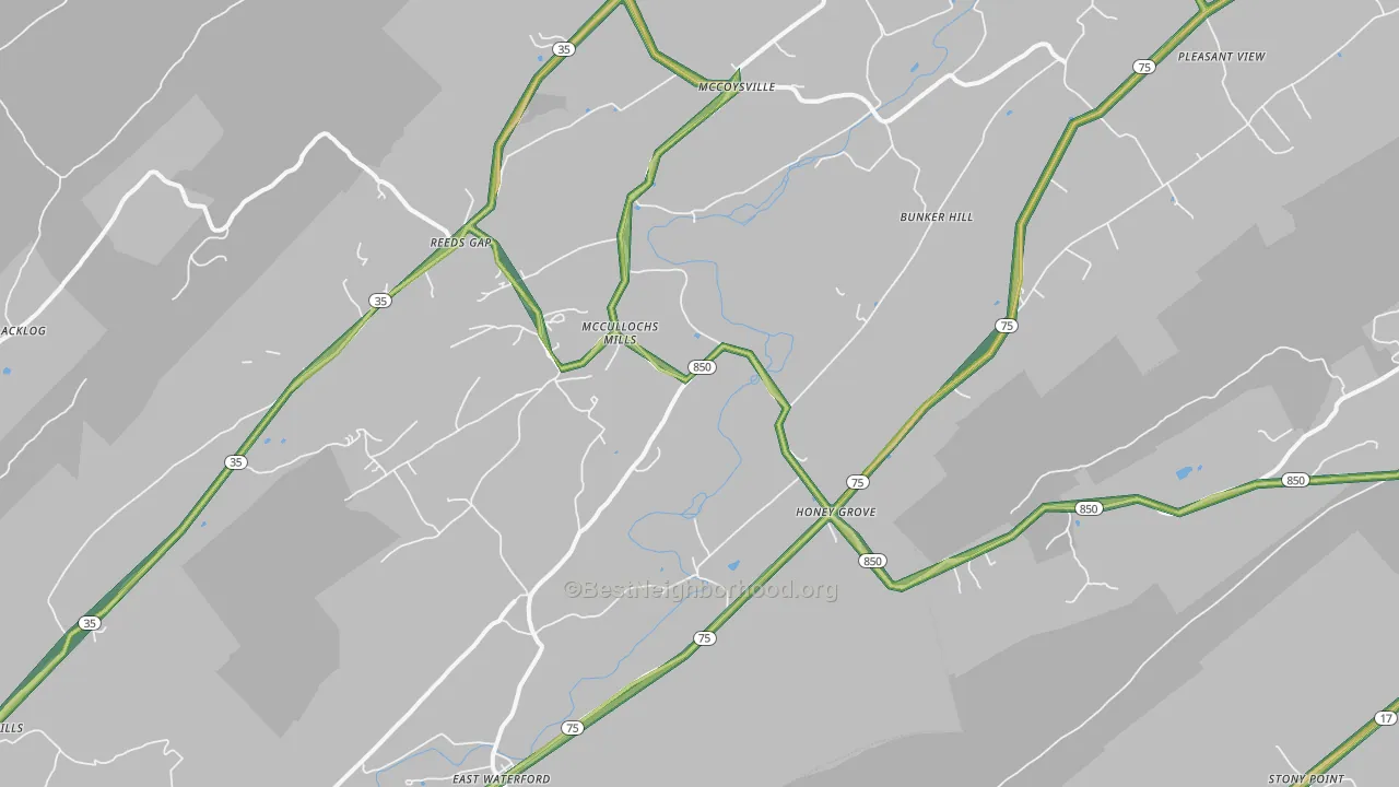 Honey Grove, PA Map of Noise Levels in Honey Grove