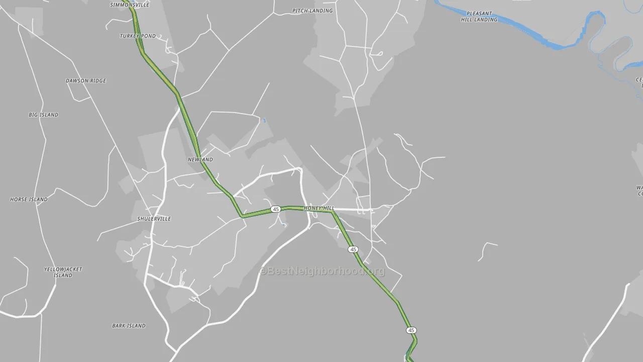 Honey Hill, SC Map of Noise Levels in Honey Hill