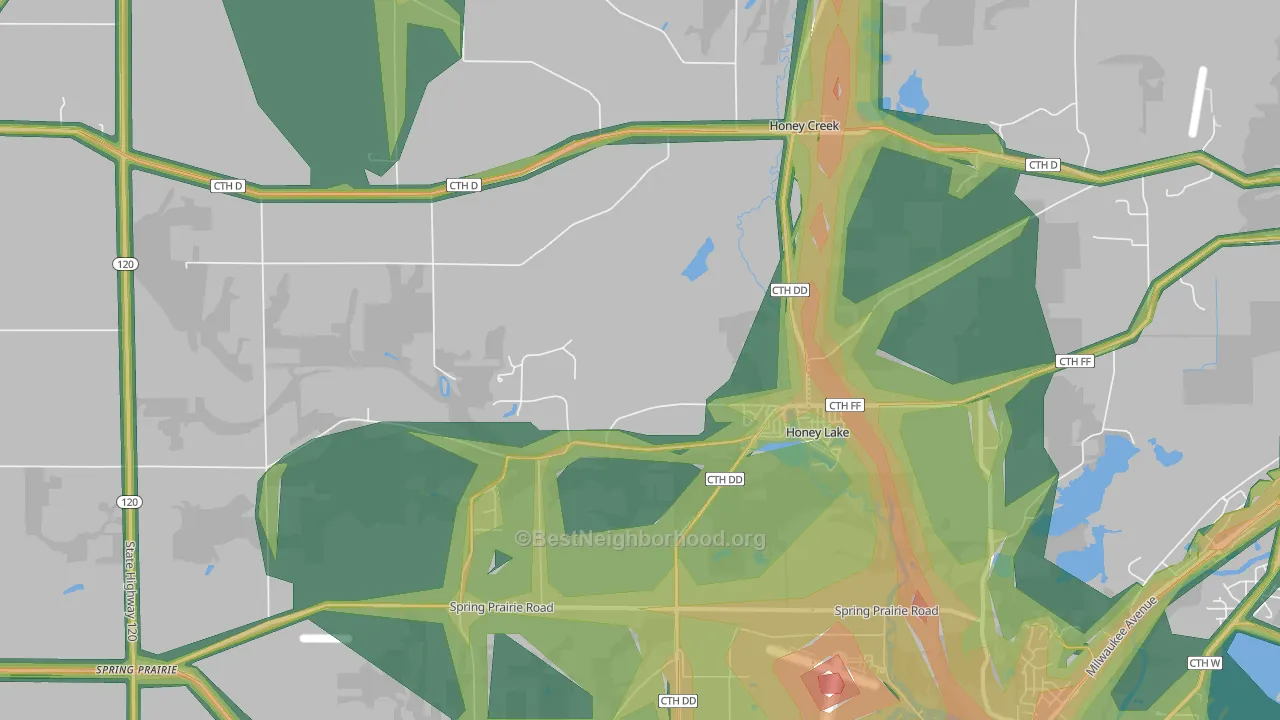 Honey Lake, WI Map of Noise Levels in Honey Lake