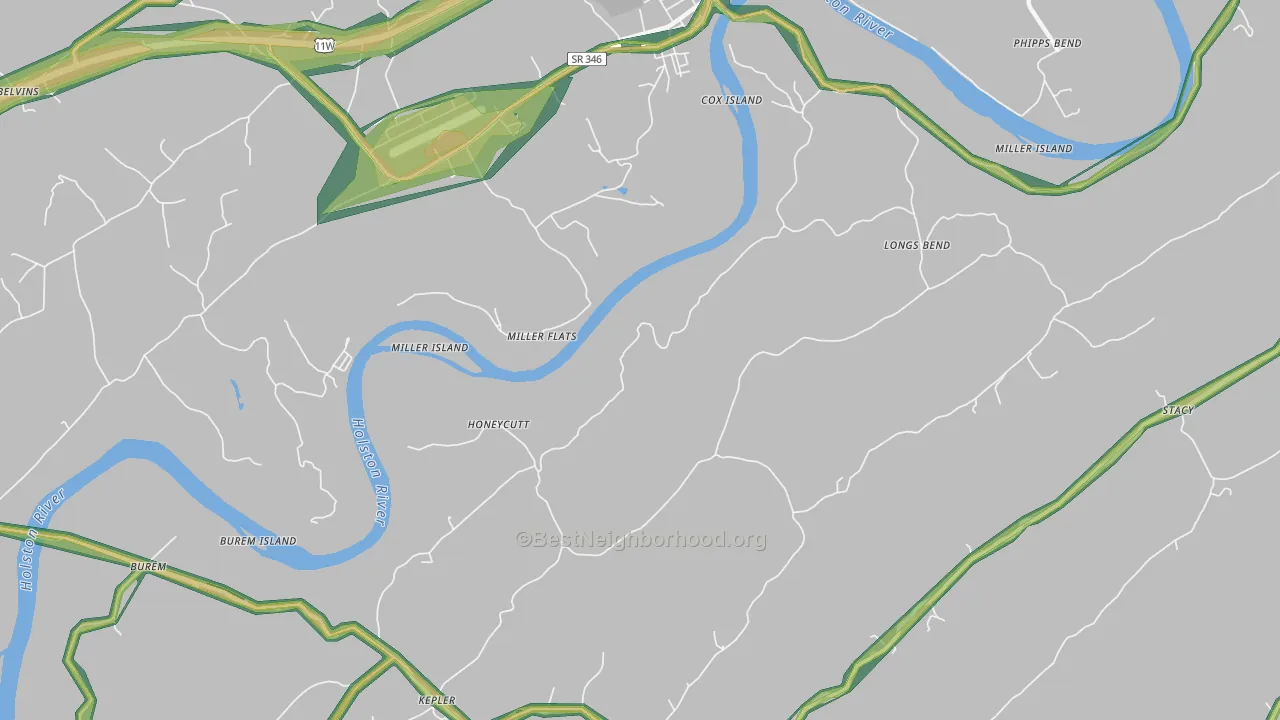 Honeycutt, TN Map of Noise Levels in Honeycutt
