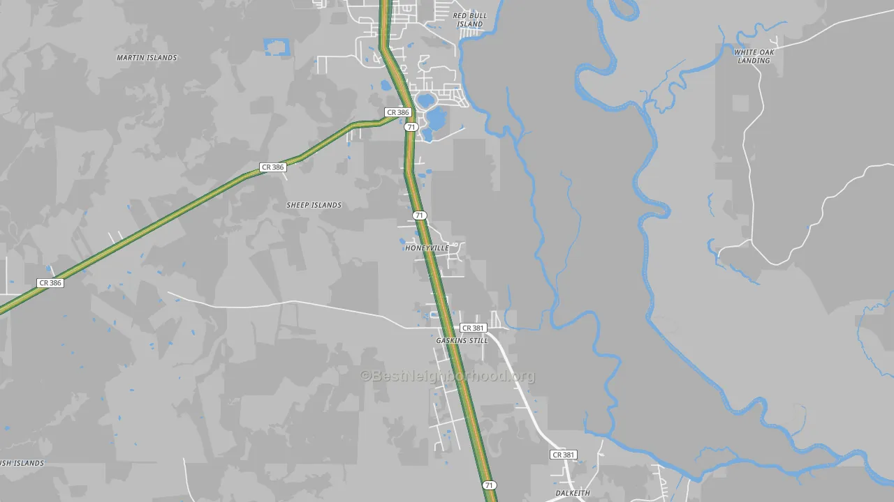 Honeyville, FL Map of Noise Levels in Honeyville