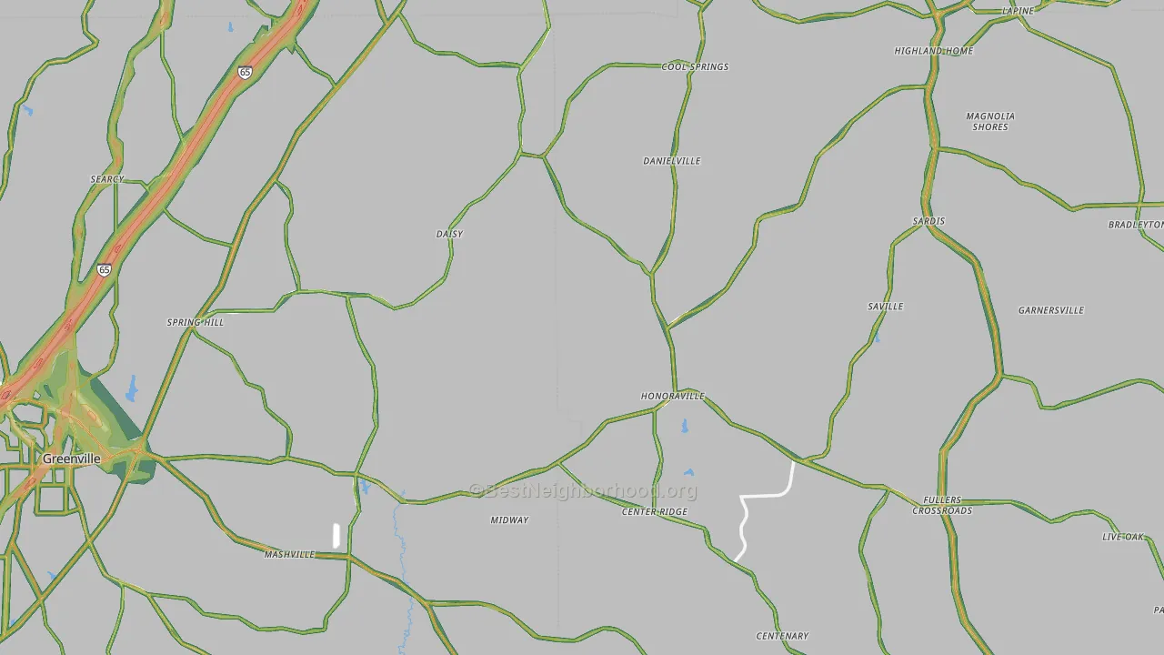 Honoraville, AL Map of Noise Levels in Honoraville