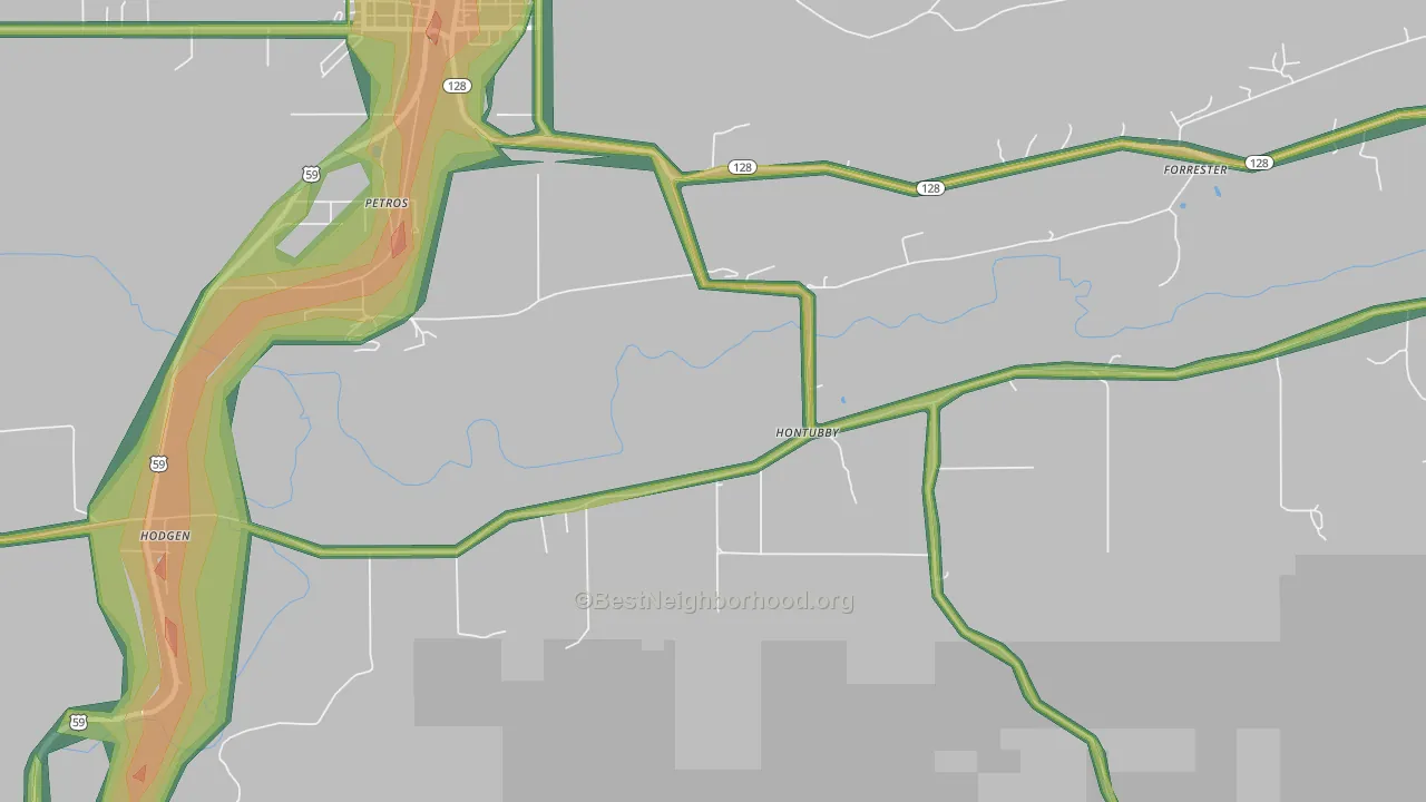 Hontubby, OK Map of Noise Levels in Hontubby