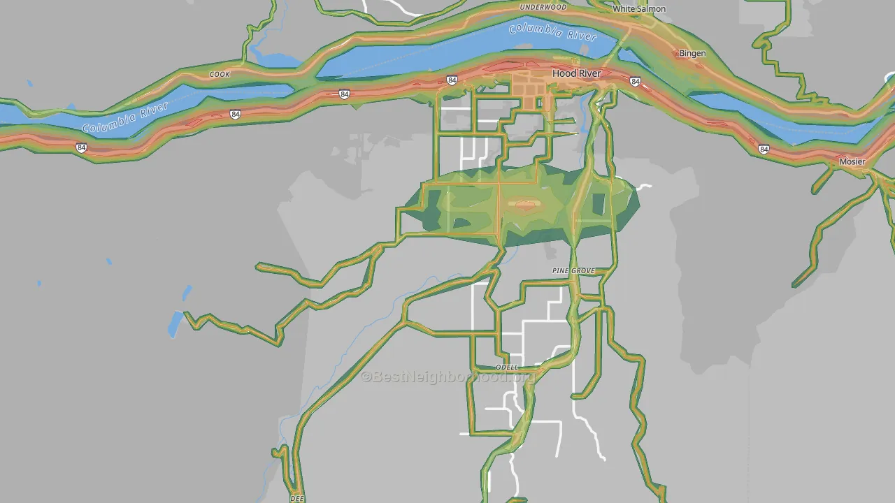 Hood River County, OR Map of Noise Levels in Hood River County