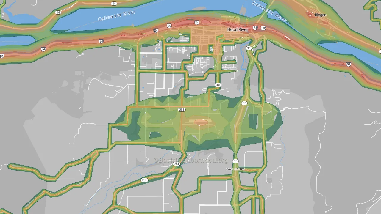Hood River, OR Map of Noise Levels in Hood River