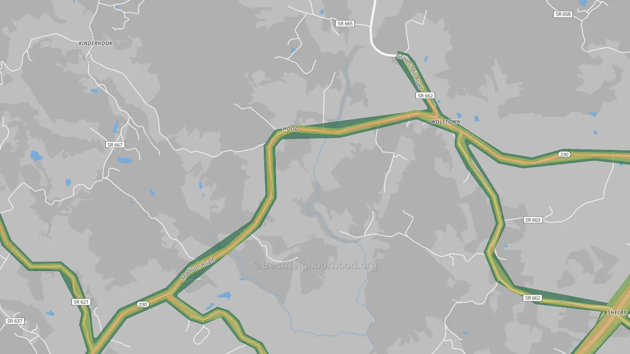Hood, VA Map of Noise Levels in Hood