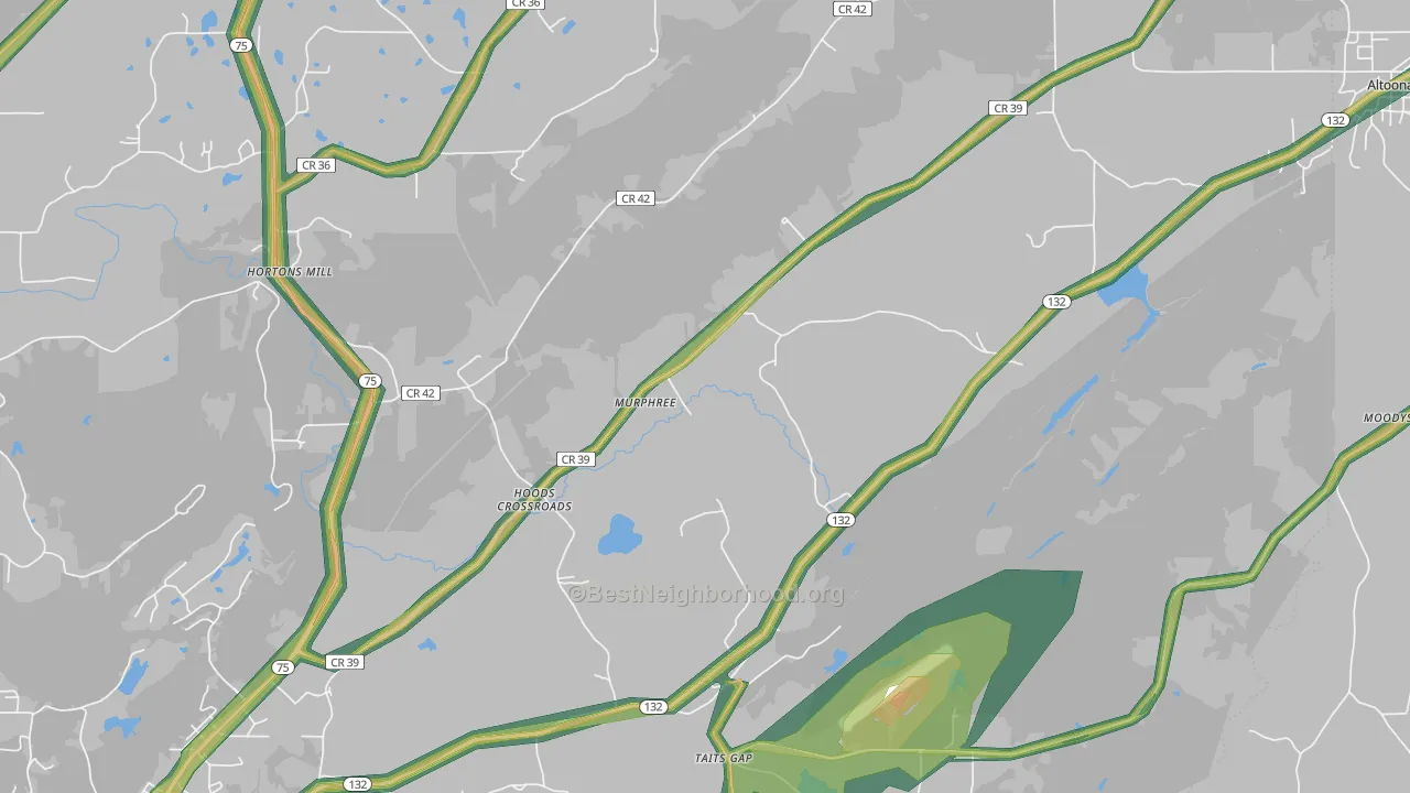 Hoods Crossroads, AL Map of Noise Levels in Hoods Crossroads