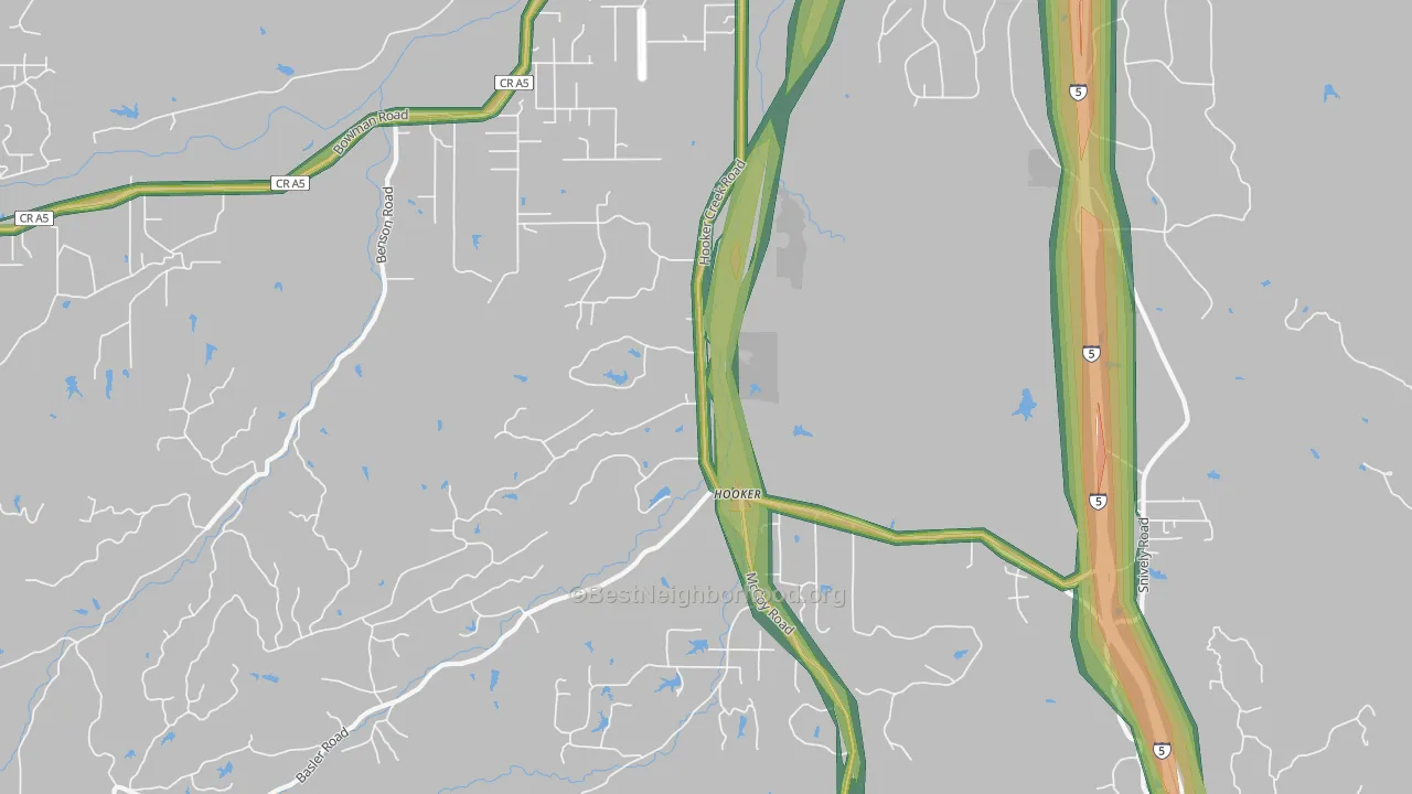 Hooker, CA Map of Noise Levels in Hooker