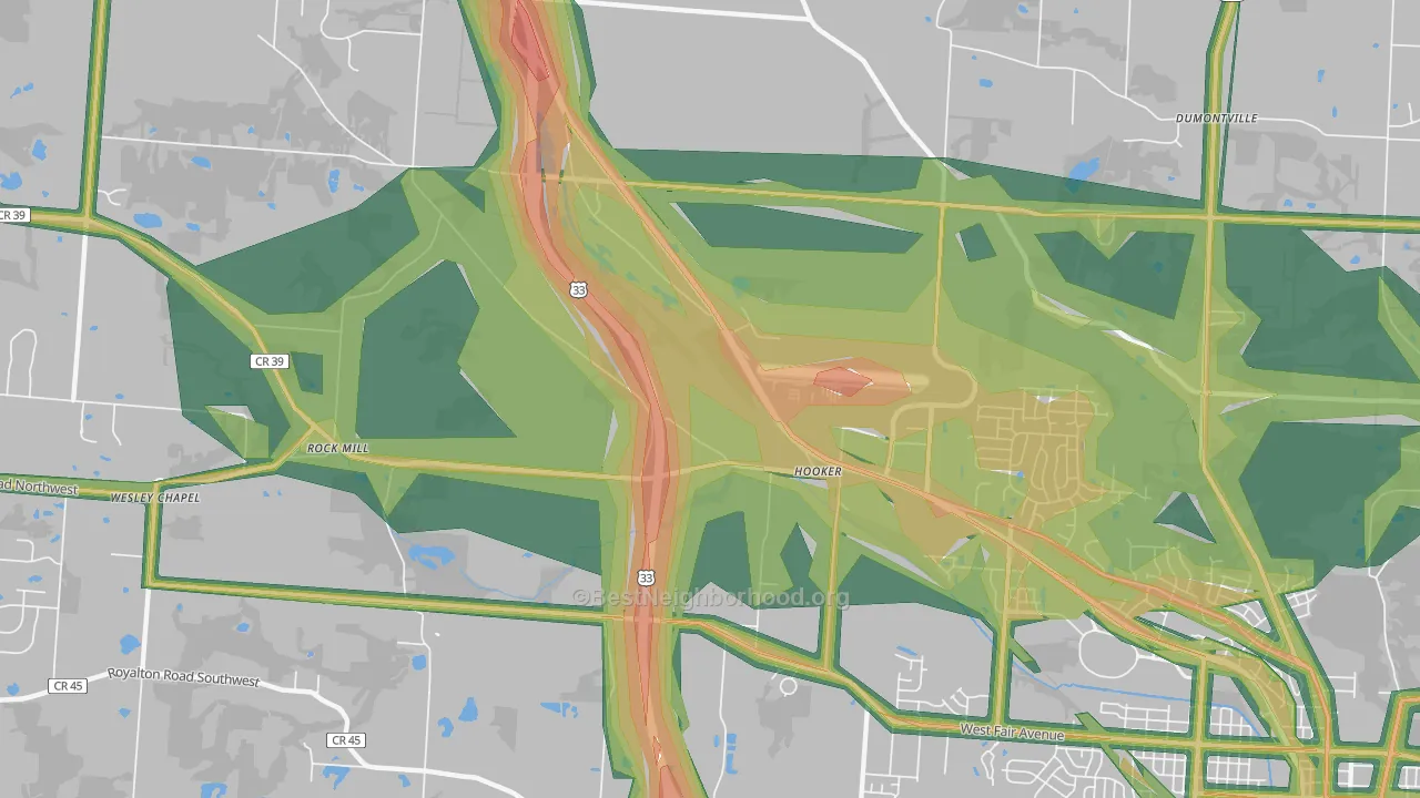 Hooker, OH Map of Noise Levels in Hooker