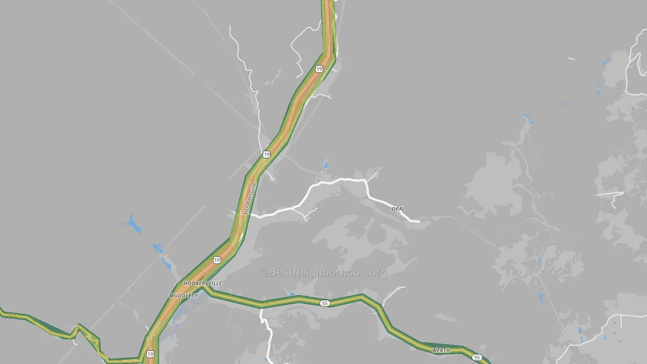 Hookersville, WV Map of Noise Levels in Hookersville