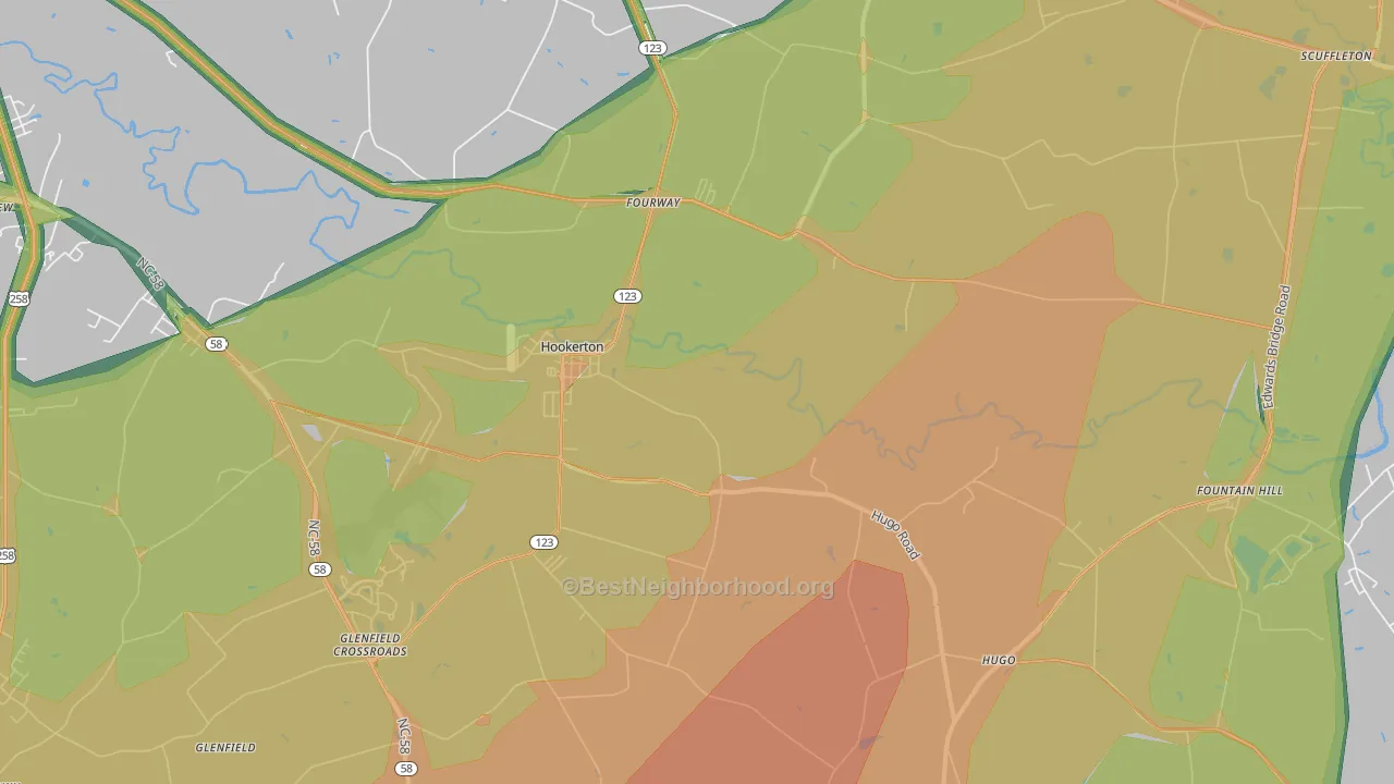 Hookerton, NC Map of Noise Levels in Hookerton