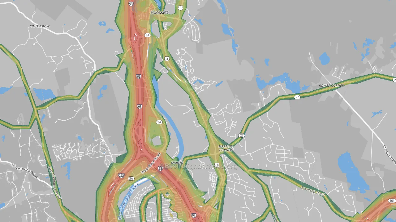 Hooksett, NH Map of Noise Levels in Hooksett