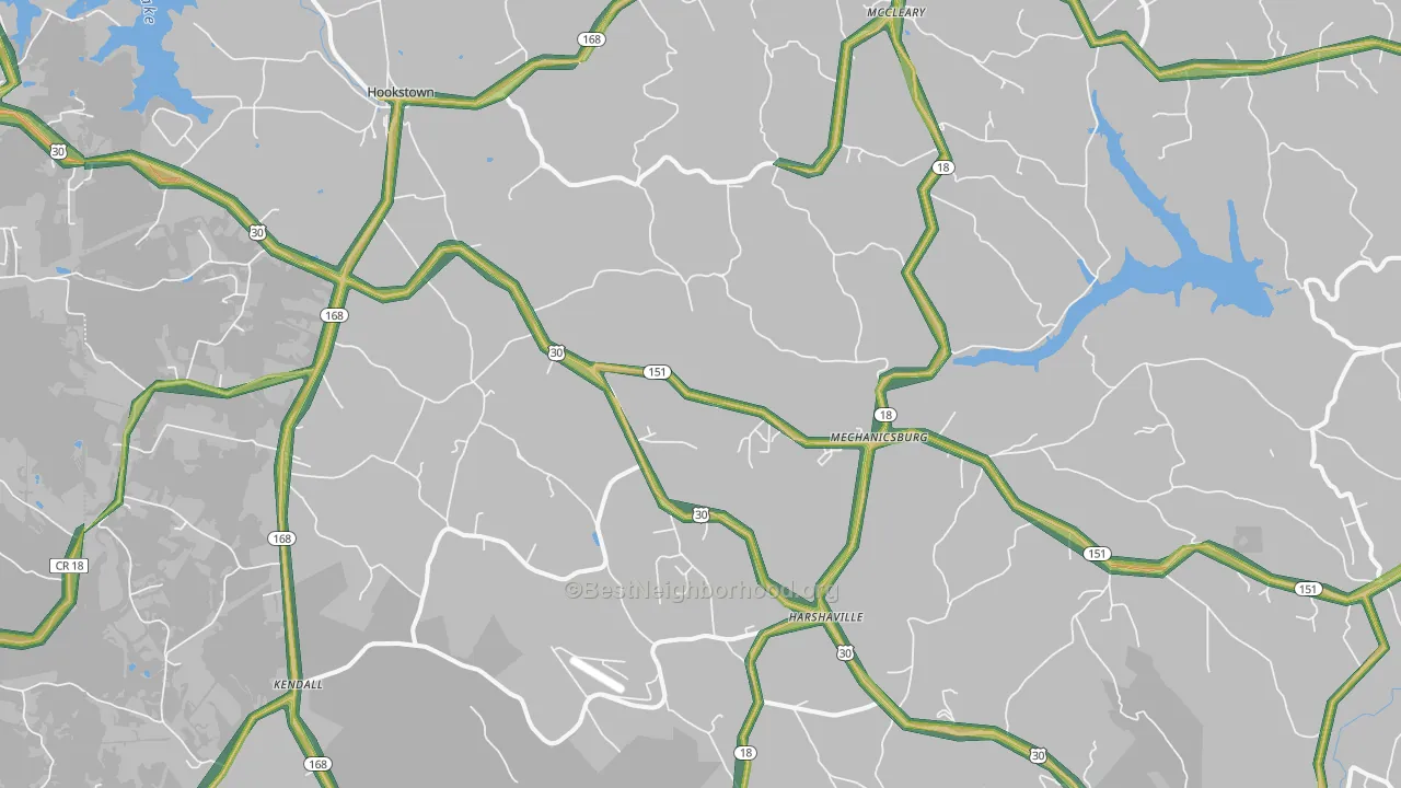 Hookstown, PA Map of Noise Levels in Hookstown