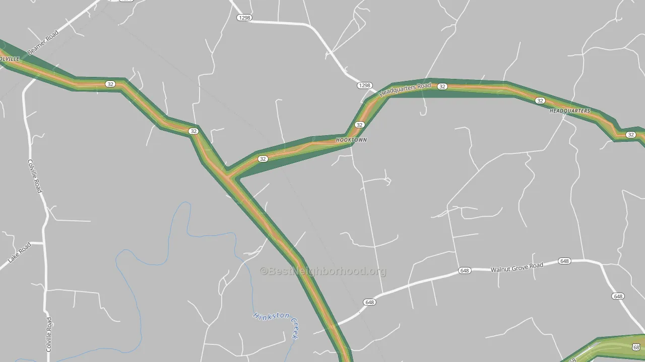 Hooktown, KY Map of Noise Levels in Hooktown