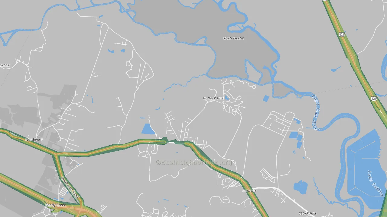 Hooper Hill, NC Map of Noise Levels in Hooper Hill