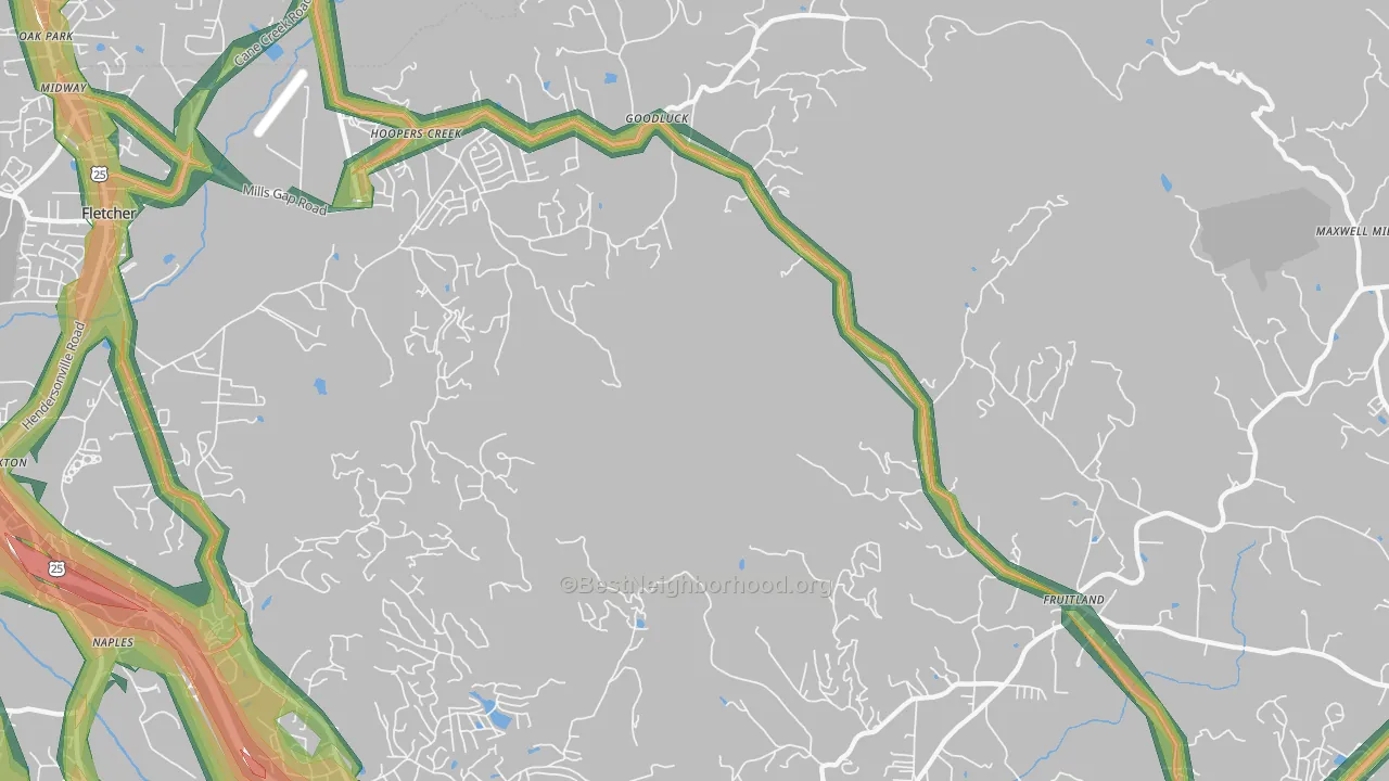 Hoopers Creek, NC Map of Noise Levels in Hoopers Creek