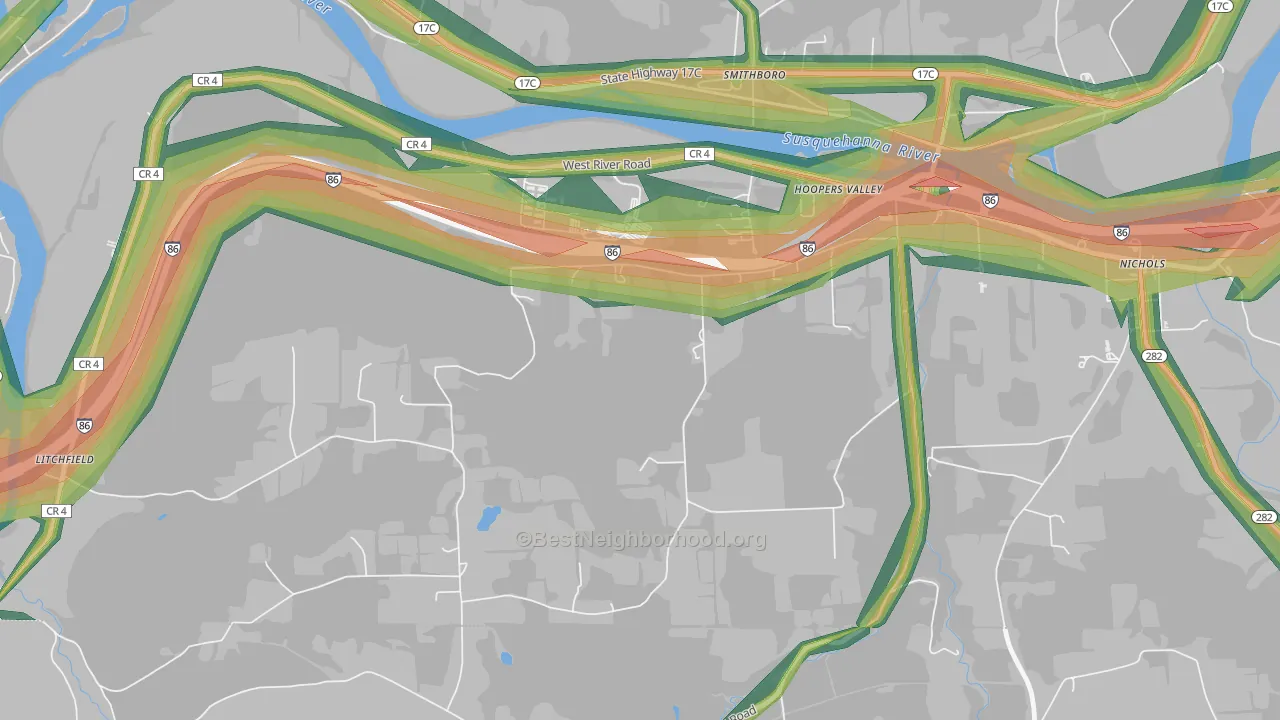 Hoopers Valley, NY Map of Noise Levels in Hoopers Valley