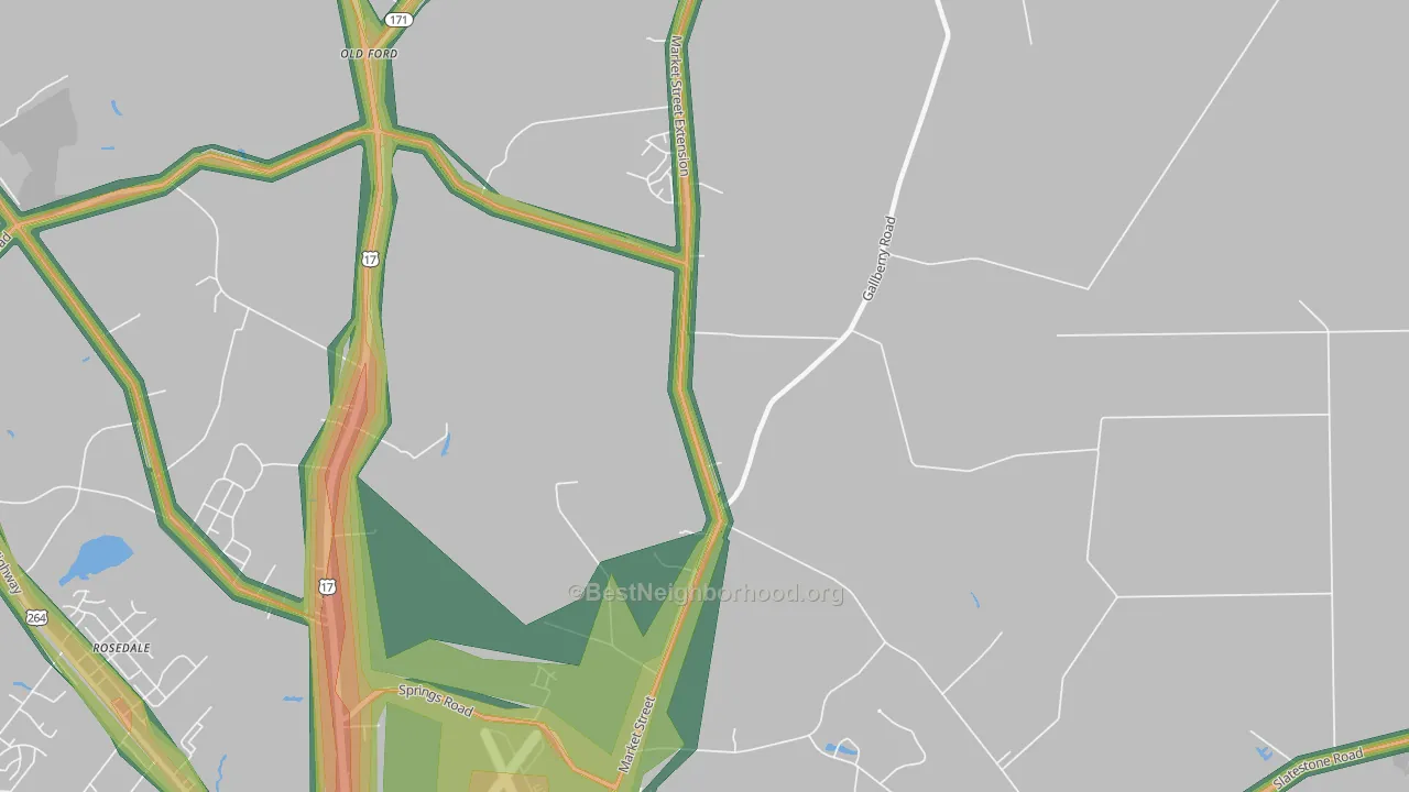 Hootentown, NC Map of Noise Levels in Hootentown