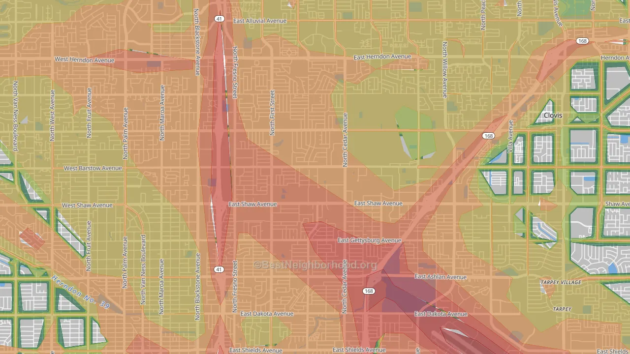 Hoover, Fresno, CA Map of Noise Levels in Hoover