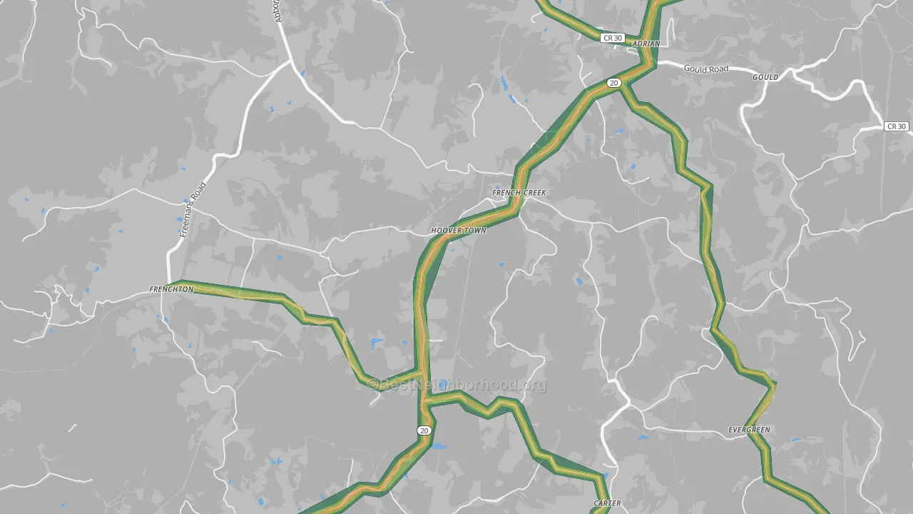Hoover Town, WV Map of Noise Levels in Hoover Town