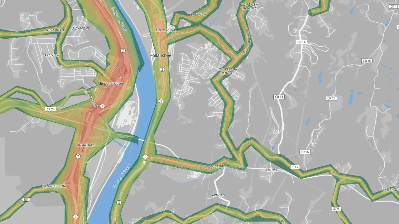 Hooverson Heights, WV Map of Noise Levels in Hooverson Heights